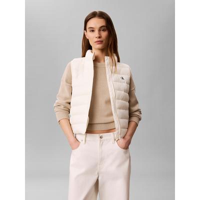 Steppweste CALVIN KLEIN JEANS, Damen, Gr. XXL, weiß (tofu), Web, Obermaterial: 100% Polypropylen, unifarben, taillenbedeckt, hoch geschlossener Ausschnitt, Westen Steppweste, Stehkragen, kurze Form, wattiert