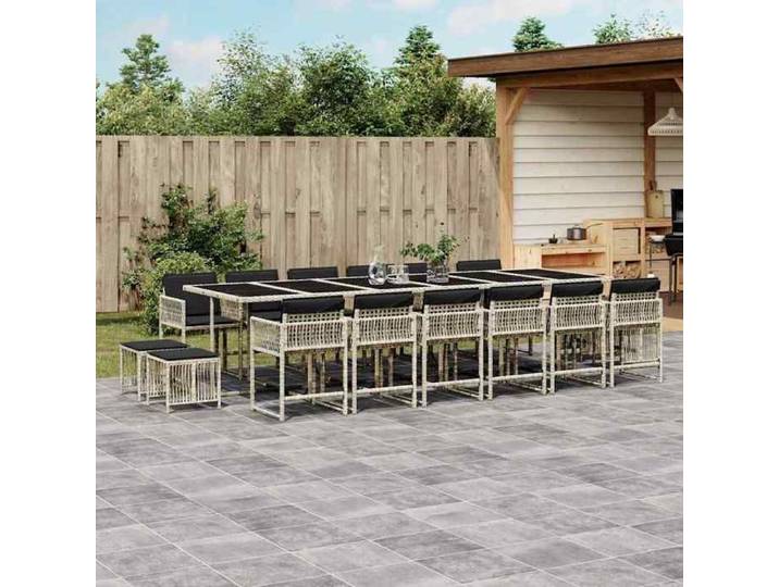 Ensemble à manger de jardin en rotin - - 17 pièces - Gris clair - Résistance aux UV - 330x106x73 cm