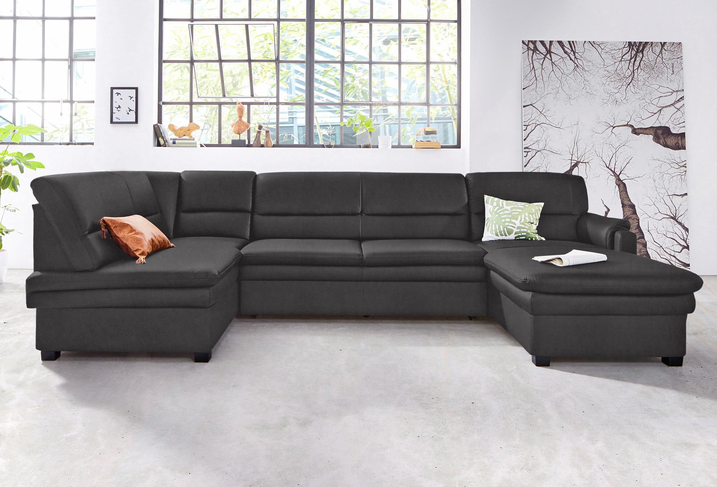Wohnlandschaft SIT & MORE "Pisa U-Form", grau (anthrazit), B:319cm H:89cm T:168cm, Flachgewebe (100% Polyester);Luxus-Microfaser1 (100% Polyester);Luxus Microfaser2 (90% Polyester, 10% Polyamid), Sofas, Wohnlandschaft, mit Federkern, wahlweise mit Schlaff
