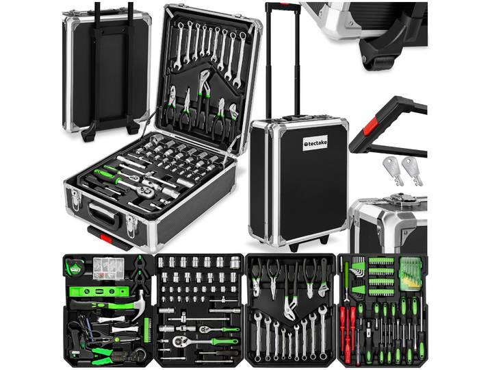 Coffre à outils à roulettes en aluminium, 1 200 pièces - noir