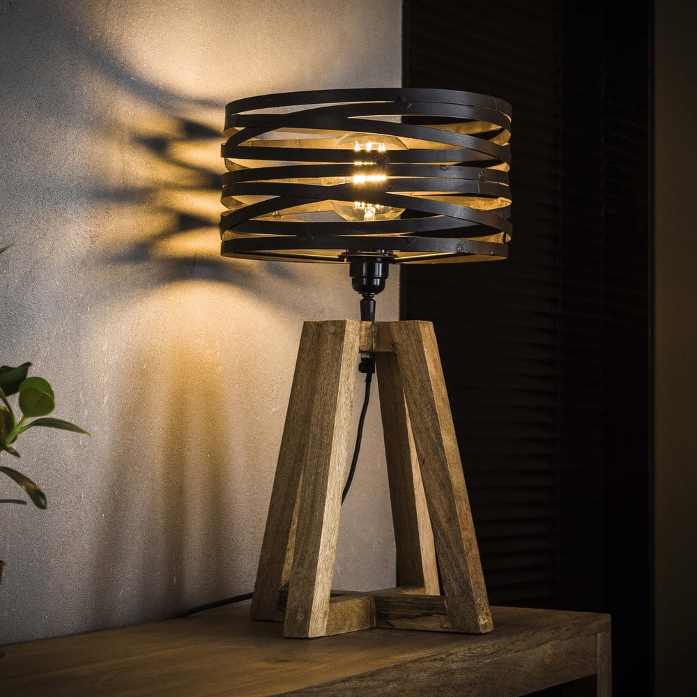 Lyora Industriële Tafellamp Twist - Hout en Grijs - Ø 29 cm