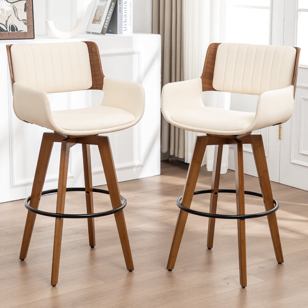 Blue Elephant Modern Faux Leather Upholstered Swivel Stools Beige Bar Stool (75.5cm Seat Height)