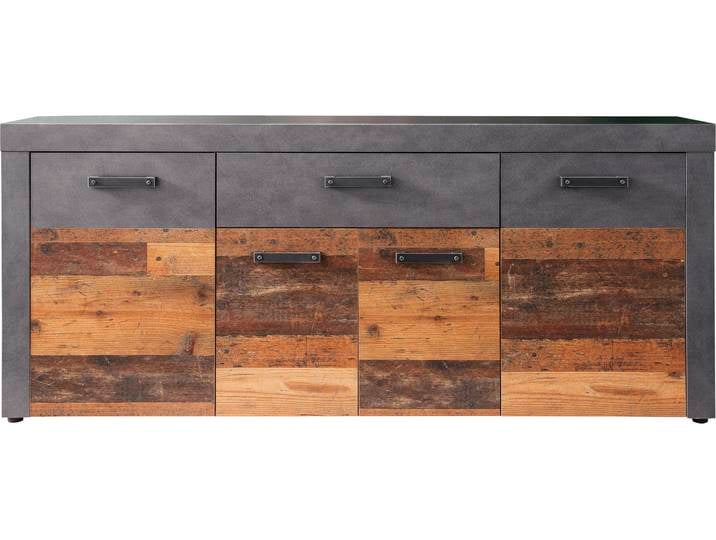 Irina Sideboard 4 Türen und 1 Schublade, grau Matera, Old Wood Nachbildung.