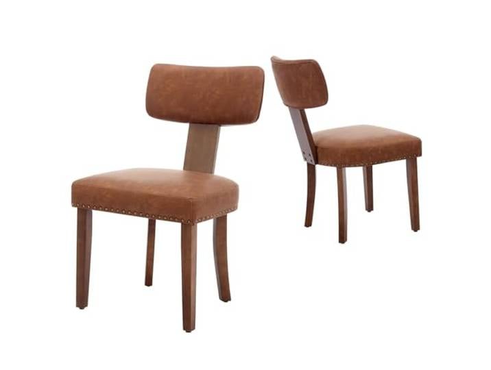 GarveeMore Esszimmerstühle 2er Set,gepolsterte Küchenstühle Massivholzrahmen, Ziernägel, PU‑Lederbezug, Braun