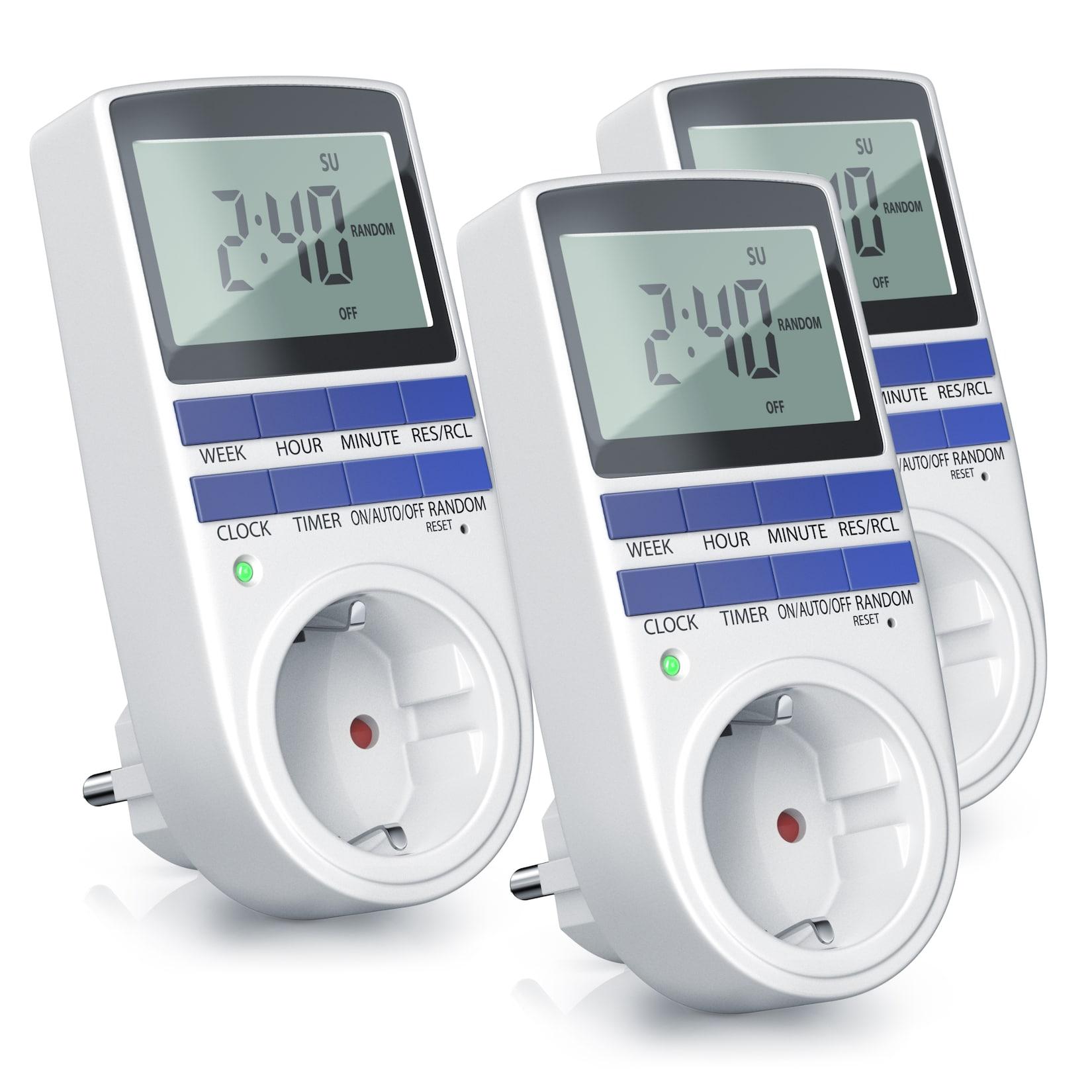 BEARWARE 3x Zeitschaltuhr, digital, 2,1" LCD-Display, max. 3680W, 10 Programme, Zufallsschaltung