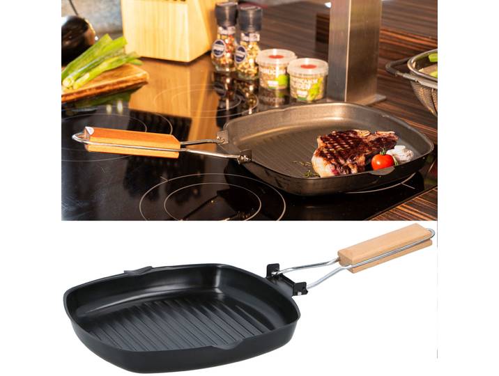 Grill-Pfanne mit klappbarem Holzgriff, Ø 24 cm