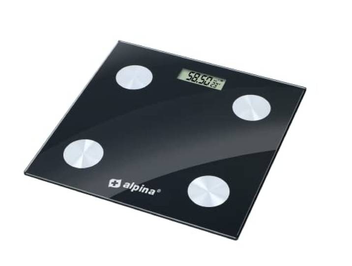 alpina Personen Weegschaal – Digitale Personenweegschaal met Lichaamsanalyse – Weegschaal met Vetpercentage, BMI en App via Bluetooth – Slimme Weegschalen - Zwart