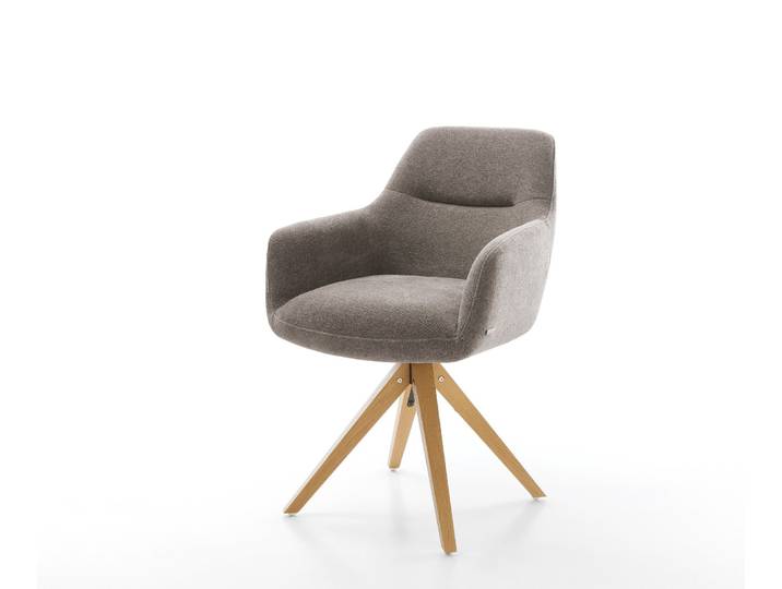 Drehstuhl Pejo-Flex Strukturstoff Soft Taupe Holzgestell kantig Natur 360° drehbar Taschenfederkern, Esszimmerstühle