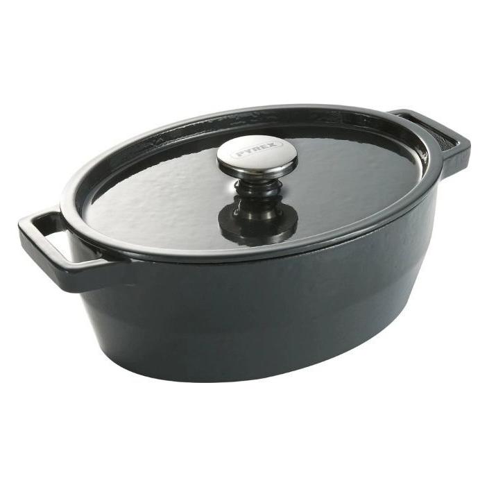 Pyrex Slow Cook Bratentopf oval, mit Deckel, Länge: 330 mm, grau (Bräter + Schmortopf, Gusseisen) (33SC4AC33)