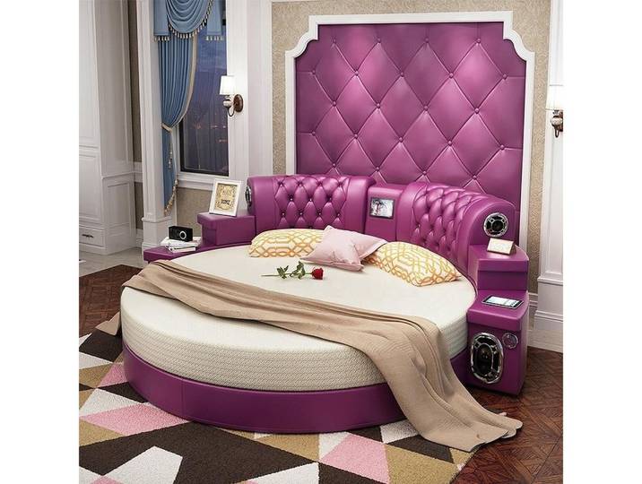 Xlmoebel Rundbett Rundes Kingsize-Bett mit LED-Licht und Lederpolster (Bett, 1-tlg., Multifunktions Bett), Hergestellt in Europa