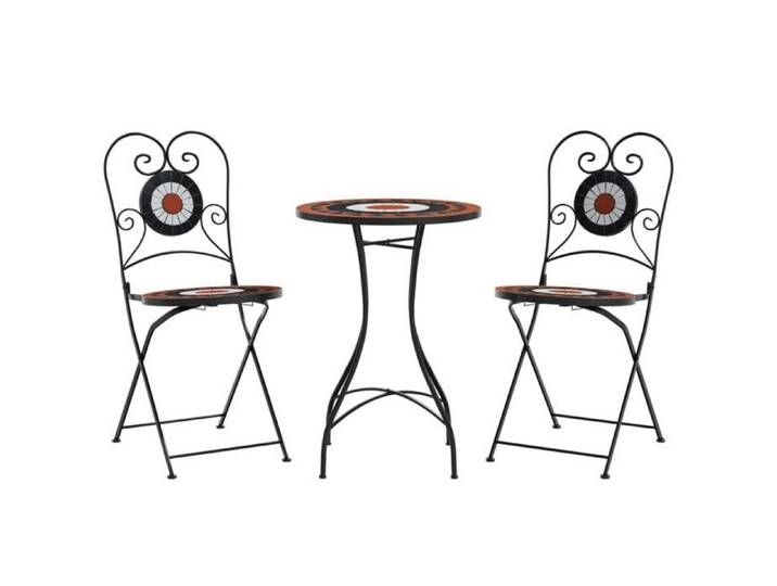 Ensemble de bistrot mosaïque - BURKE - Terre cuite et blanc - Table 50x70 cm - Chaises 38x45 5x89 5 cm