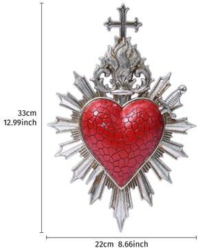 Uplift Essentials Heart Flame Piercing Arrow Pendant Modern Gothic Resin Wall Art Artistic Romantic Sculpture For Home Decor silver