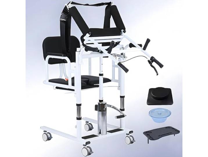 Patientenlift-Transferstuhl für zu Hause, hydraulischer Patientenlift-Stuhl mit 180° offenem Design, Mobilitäts-Transferstuhl für die häusliche Pflege für ältere Erwachsene, 180 kg Tragkraft Black