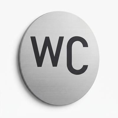 Relaxdays WC Schild, 4er Set, rund, Türschild zum Aufkleben, Ø 10 cm, Bad & Gäste-WC, Aluminium, Toilettenschild, silber
