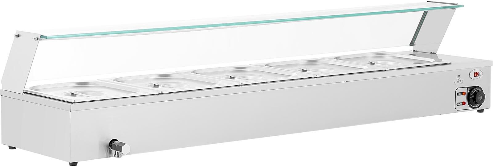 Royal Catering Bain Marie - 2000 W - 5 x GN 1/2 - afløbshane - glasoverdækning RCBM_GN1/2_4