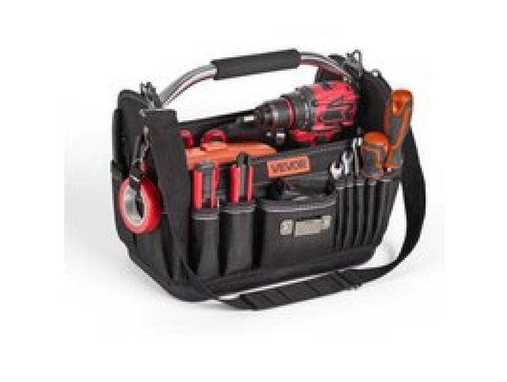 VEVOR Offene Werkzeugtasche 33x20x25cm, Aufbewahrungstasche mit 14 Innen- & 19 Außenfächern, Wasserfester Werkzeug-Organizer aus Polyester mit Schultergurt & Tragegriff, Werkzeugtrage für Handwerker
