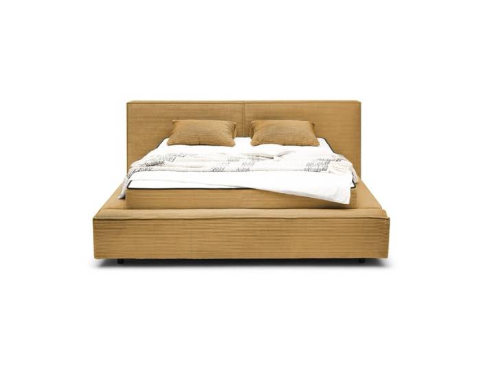 Trendstore Edina Polsterbett in Cord, optional mit Lattenrost und Matratzen - Cord Zoom 09 mustard - Basis Modell Schlafzimmer, Doppelbett, trendiger Bezug in Cord, weiche Polsterung, optional mit Lattenrost und Matratzen Modern, Zeitlos