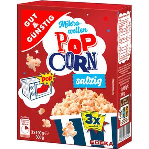 Gut&Günstig Popcorn Mikrowellen-Popcorn, Popcornmais, salzig, mit feinem Salz, für Mikrowelle, je 100 g, 3 Pack