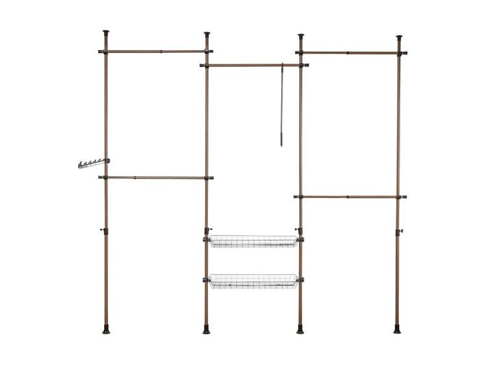 Télescopique garde-robe 5 barres 2 paniers en métal marron