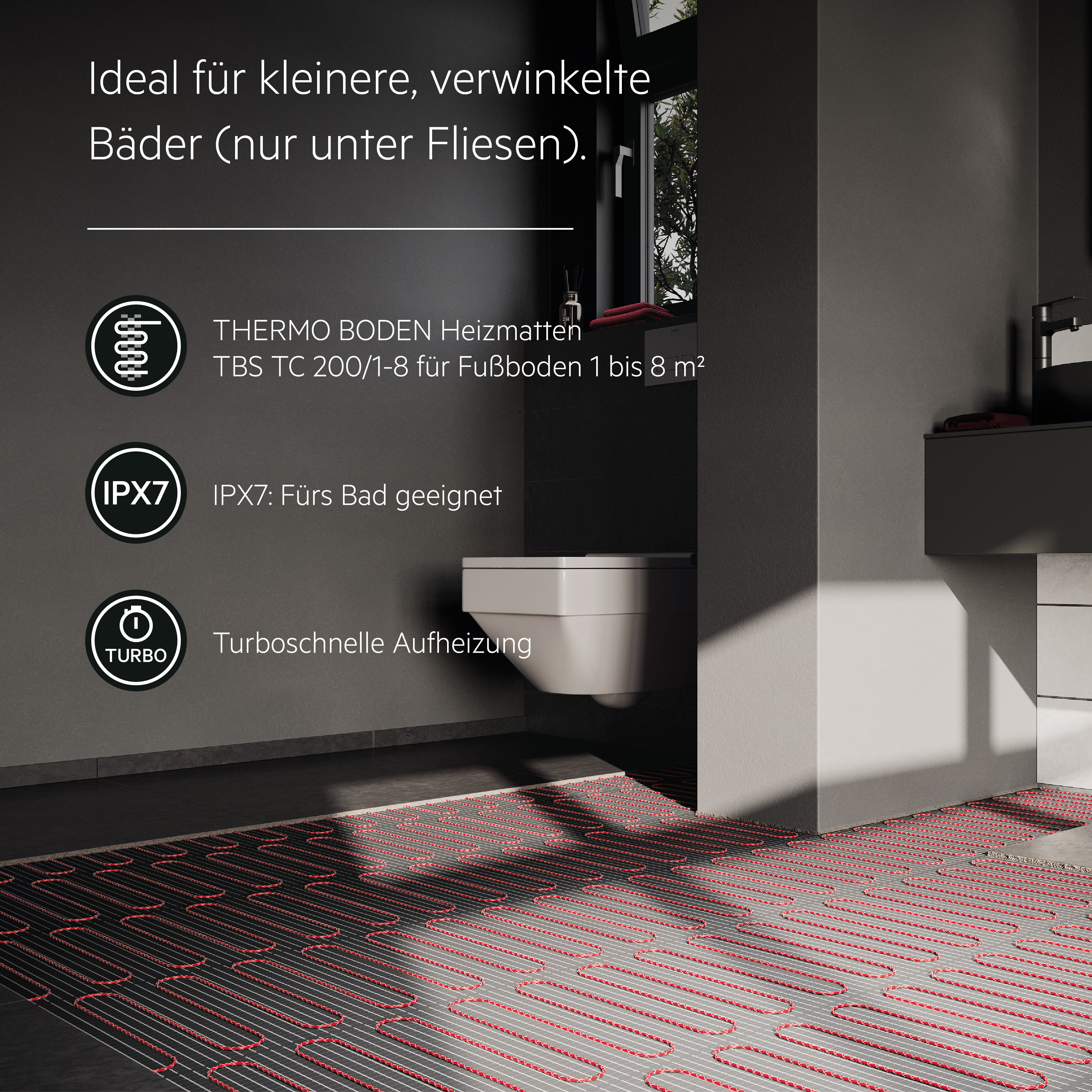 AEG HAUSTECHNIK Fußbodenheizung "TBS TC 200/5", weiß, B/L: 30cm x 1.660cm, 5m², Heizmatten, elektrische Fußbodenheizung, Heizmatte 5 m², 200 W/m²