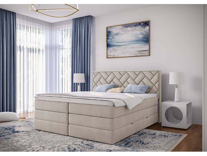 Boxspringbett Zaari 160 x 200cm Flachgewebe Weiß/Cremeweiß