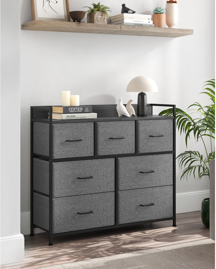 Borough Wharf Aeronwy 98 cm W Chest of 7 Drawers Slate Grey/Black