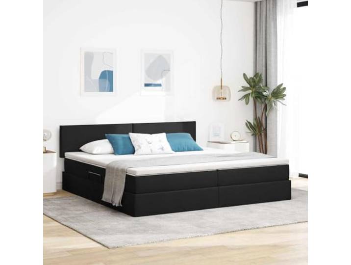 WDGJJFECNMUEHI Stauraumbett mit Hydraulik LED Schwarz 200 x 200 cm Bett mit Stauraum und LED Schwarz 200x200 cm Stoff mit Matratze Hydraulik Hebemechanismus RGB Licht Metallrahmen