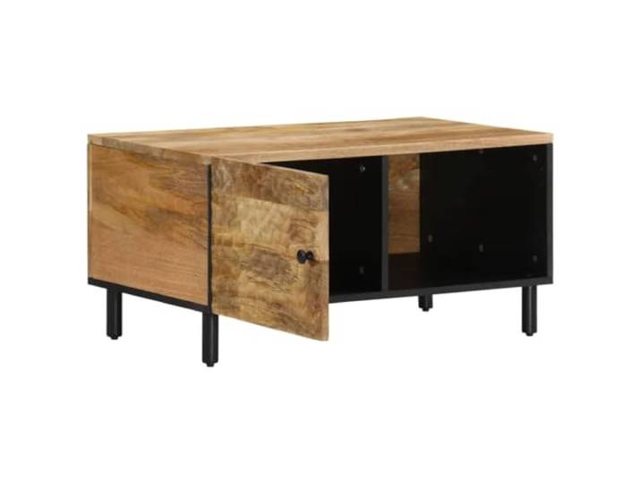 Couchtisch 80x50x40cm Massivholz Mango Massives Mangoholz, Eisenbeine, praktische Tür, starke Arbeitsplatte, Stauraum, Wohnzimmer