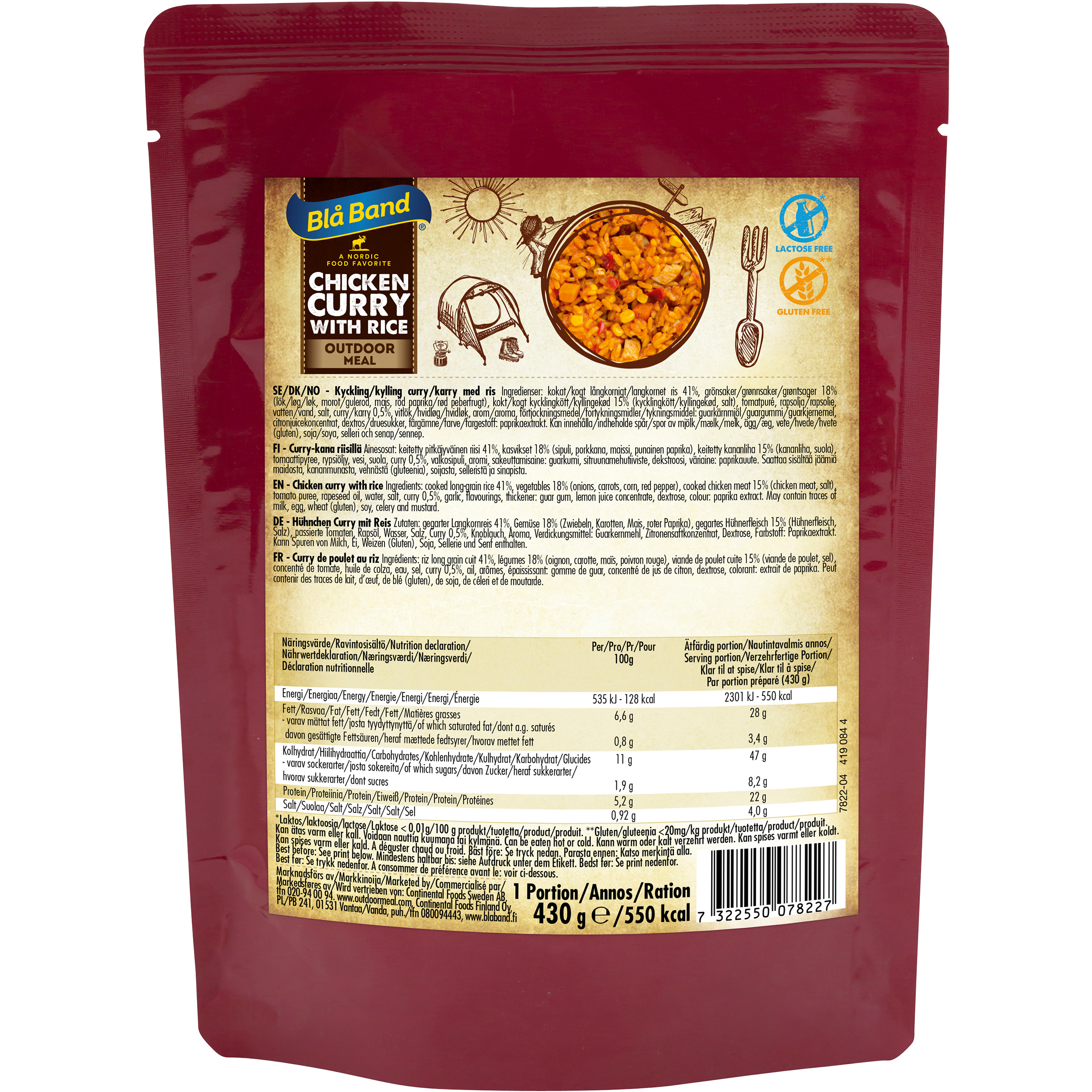 Blå Band Curry-Hühnchen mit Reise Trekkingnahrung beige Größe 430g