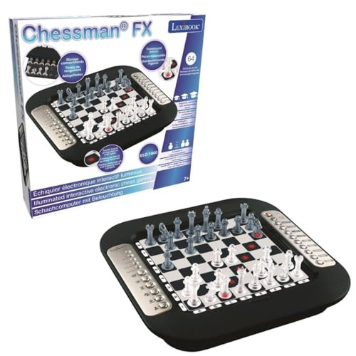 Lexibook Chessman FX CG1335LXB Elektronisch schaakspel met gevoelig toetsenbord, licht- en geluidseffecten, 32 delen en 64 moeilijkheidsniveaus, zwart/zilver