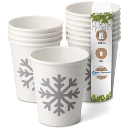 BIOZOYG 50 Stück Heißgetränke-Trinkbecher 200ml / 8ozPappe Winterliche Bedruckung, Einwegbecher Glühweinbecher Pappbecher, biologisch abbaubar