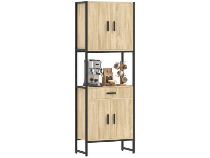 HOMCOM Küchenschrank 170 cm mit Mikrowellenfach, Küchenbuffet im modernen Industrie-Design, 4 Soft-Close-Türen, freistehender Vorratsschrank, Naturholz