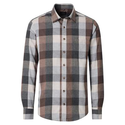 Flanellhemd CASAMODA "CASAMODA Flanellhemd kariert", Herren, Gr. M, Normalgrößen, braun, 100% Baumwolle, kariert, lässig geschnitten, Hemden