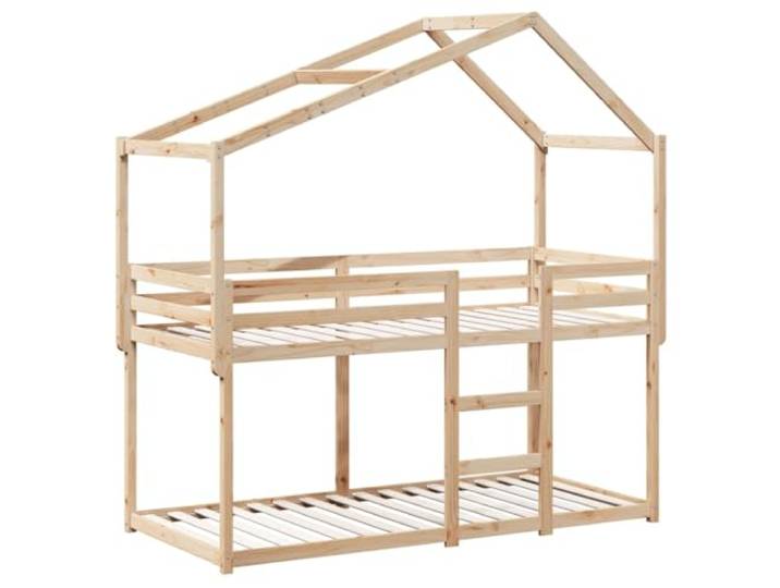 KTHLBRH Etagenbett 90 x 200 cm massiv Kiefer mit Dach Sicheres Design, Latten enthalten, Seitentür, geeignet für begrenzte Räume, 2 Einzelbetten