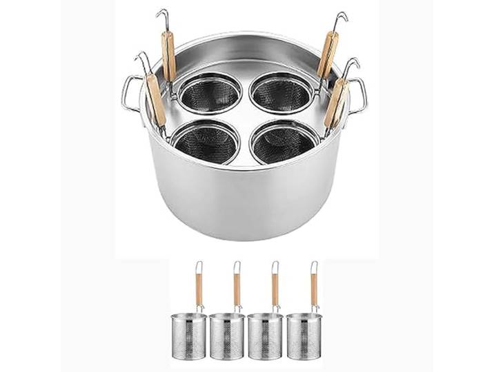 RSBFER Nudelkocher-Set aus Edelstahl/kommerzielles Edelstahl-Nudeltopf-Kocheinsatz-Set mit Trennwand und Sieb für Nudeln, Nudeln, Gemüse,A,4 Holes