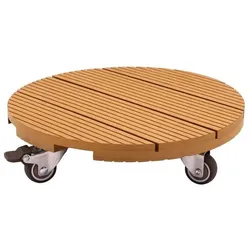 Nature, Pflanzenständer + Blumentreppe, Pflanzenständer mit Rollen – – WPC H7,5 x Ø30 cm – 4 Rollen – Holz