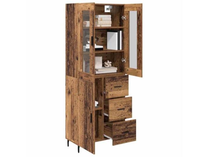 KTHLBRH Anrichte 2 Stück Altholz 69,5 x 34 x 180 cm Mehrschichtiges Holz, 3 Schubladen, Eisenbeine, Scharniertür, für Wohnzimmer