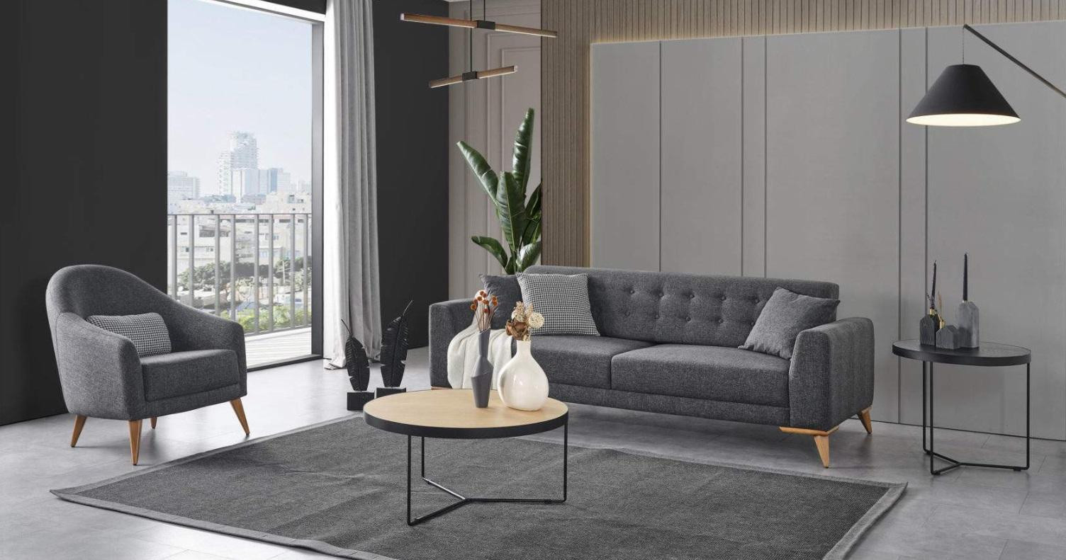 Designer woonkamer set bestaande uit een driezitsbank en een fauteuil