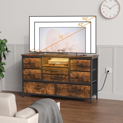 "Garvee 47"" TV Stand Dresser with Fabric Drawers, RGB LED Lights and Power Outlets, Wood-Top Console for TVs up to 55"""