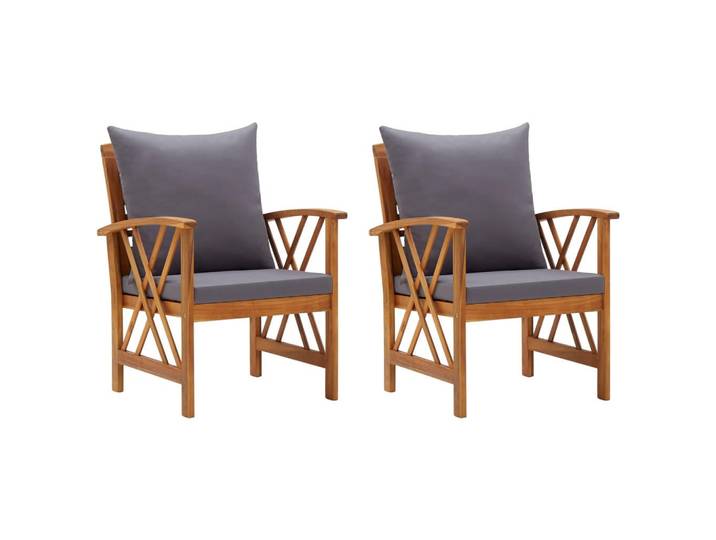 vidaXL Gartenstühle mit Dunkelgrau Polstern und Kissen, 59/67/83 cm, aus massivem Akazienholz, Braun, Holz, 67x83x59 cm, Gartenmöbel, Loungemöbel, Loungesessel