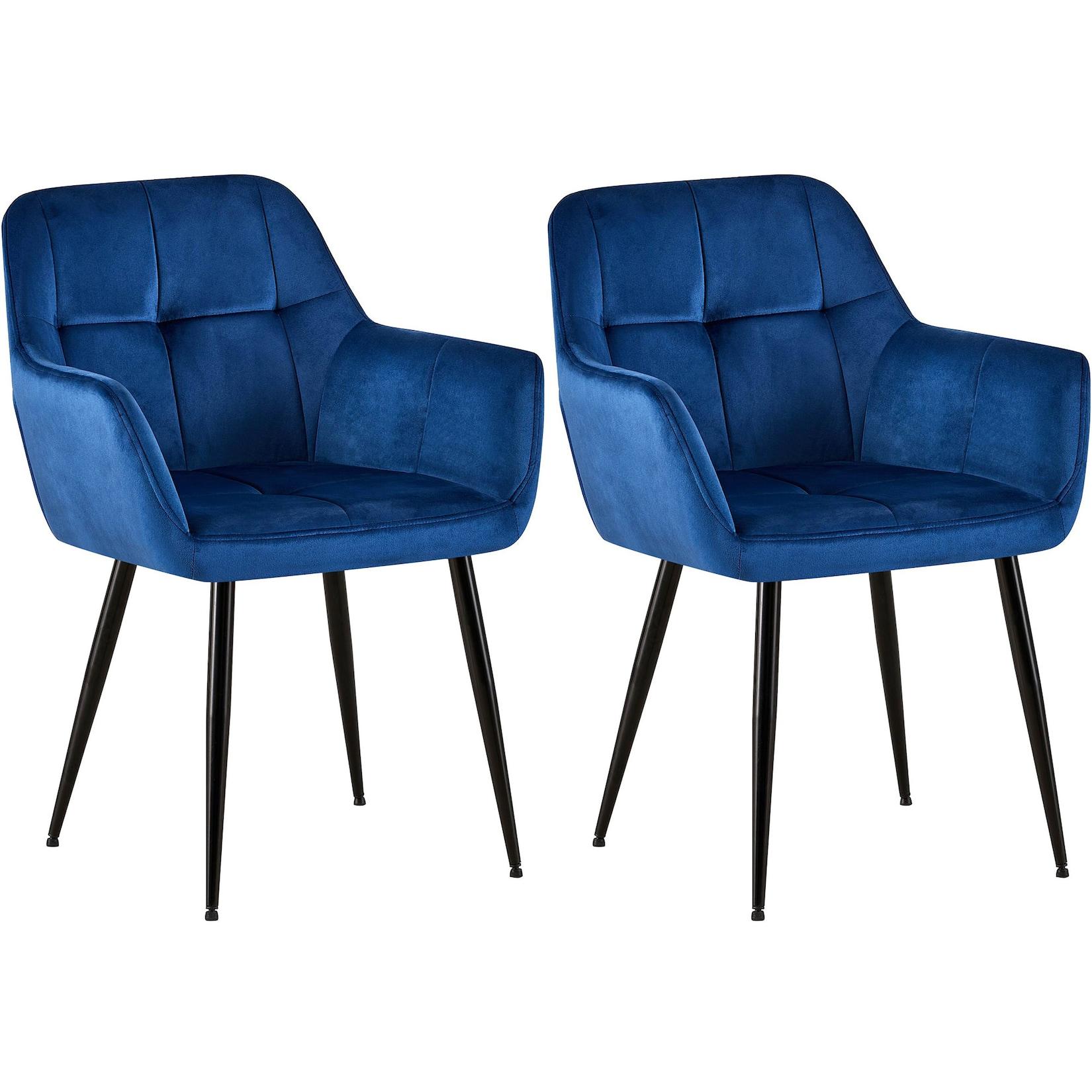 CLP 2er Set Esszimmerstuhl Emia Samt - Farbe: blau