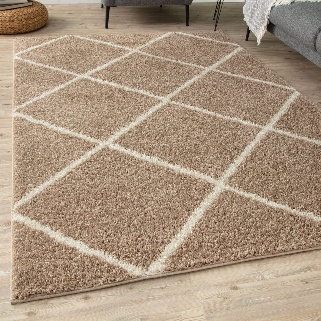 THE RUGS Myshaggy Collection Rugs Diamond Design in Beige Ivory;Beige Rectangle 200 x 290 cm