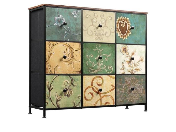 Commode - DREAMMESPACE - 9 Tiroirs - Métal Noir - 100x30x86.5cm - Design Contemporain