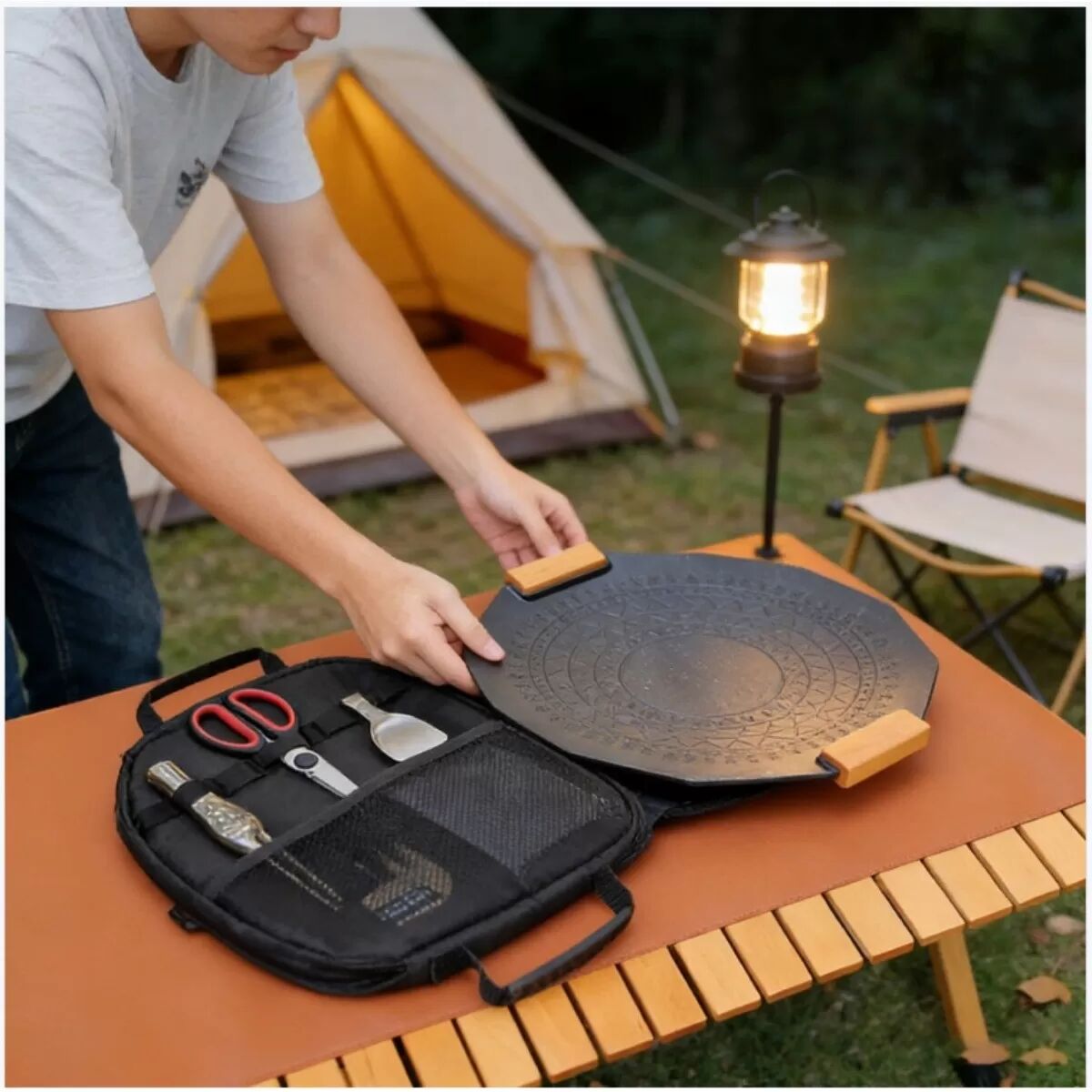 INF Mehrzweck-Grillpfannen-Aufbewahrungstasche - Tragbarer Kochgeschirr-Organizer für Camping & BBQ Schwarz