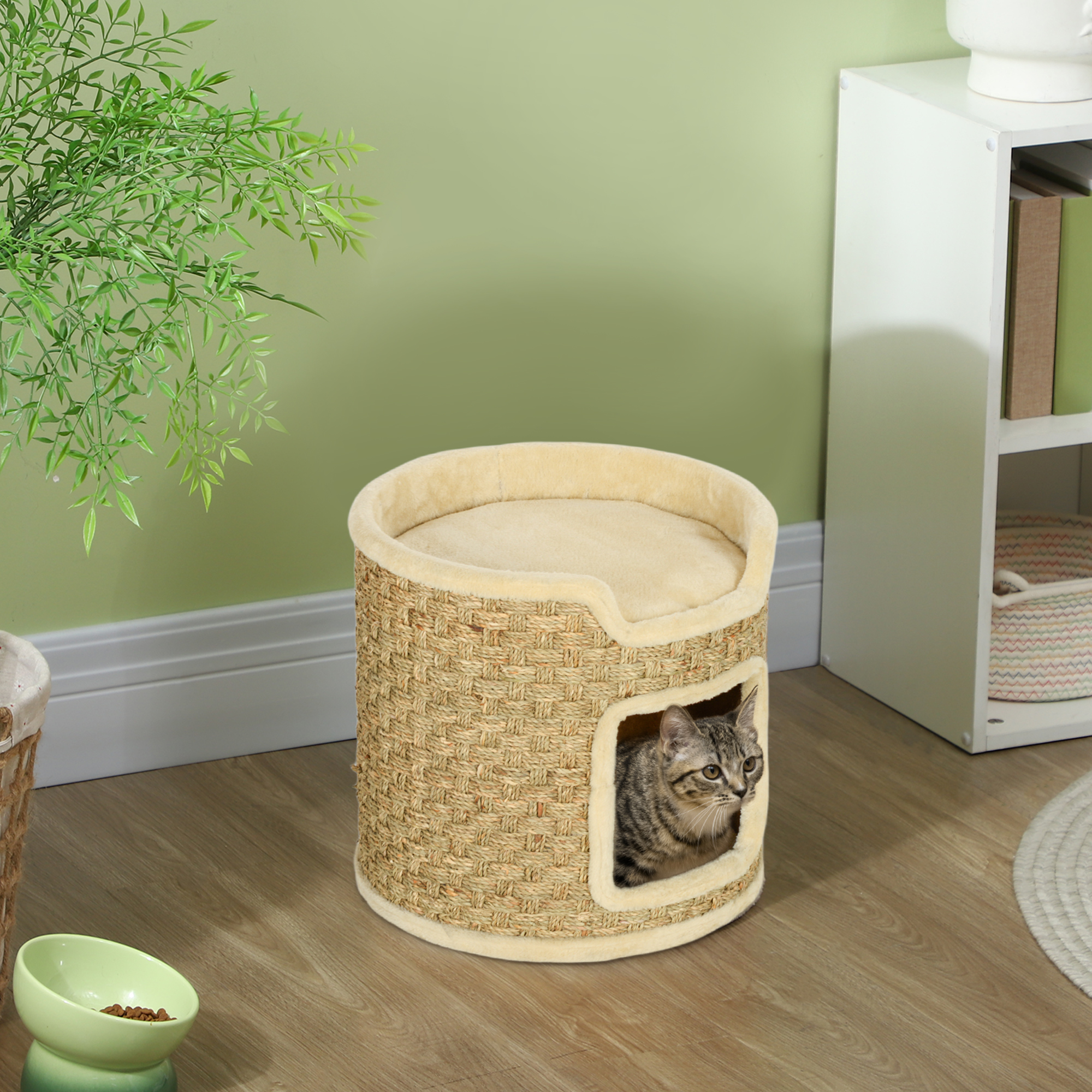 Pawhut Albero tiragraffi 37 cm a 2 livelli con nicchia e sisal, Cachi   Aosom Italy