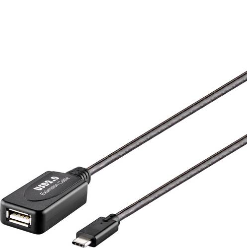 Renkforce USB-Kabel USB 2.0 USB-C Stecker, USB-A Buchse 10.00m Schwarz Aktiv mit Signalverstärkung, vergoldete Steckkontakte