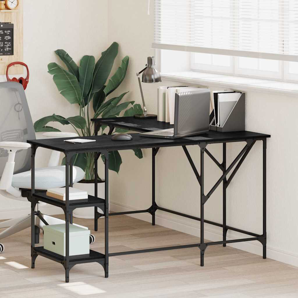 Trent Austin Design L-Shaped Steel Computer Desk Black Oak 75cm. H x 139cm. W x 139cm. D