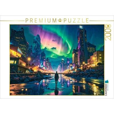 CALVENDO Puzzle Polarlichter und Straßenbeleuchtung | 2000 Teile Lege-Größe 90x67cm Foto-Puzzle für glückliche Stunden