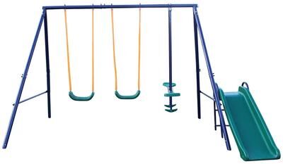 4-in-1 Outdoor Kids Swing Sets w/2 Swings, 1 Glider and 1 Slide