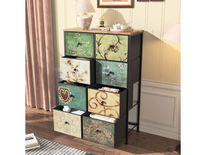 Commode - ADWOLT - Vintage - 8 tiroirs - Acier - Tissu lin résistant - 68x30x100cm
